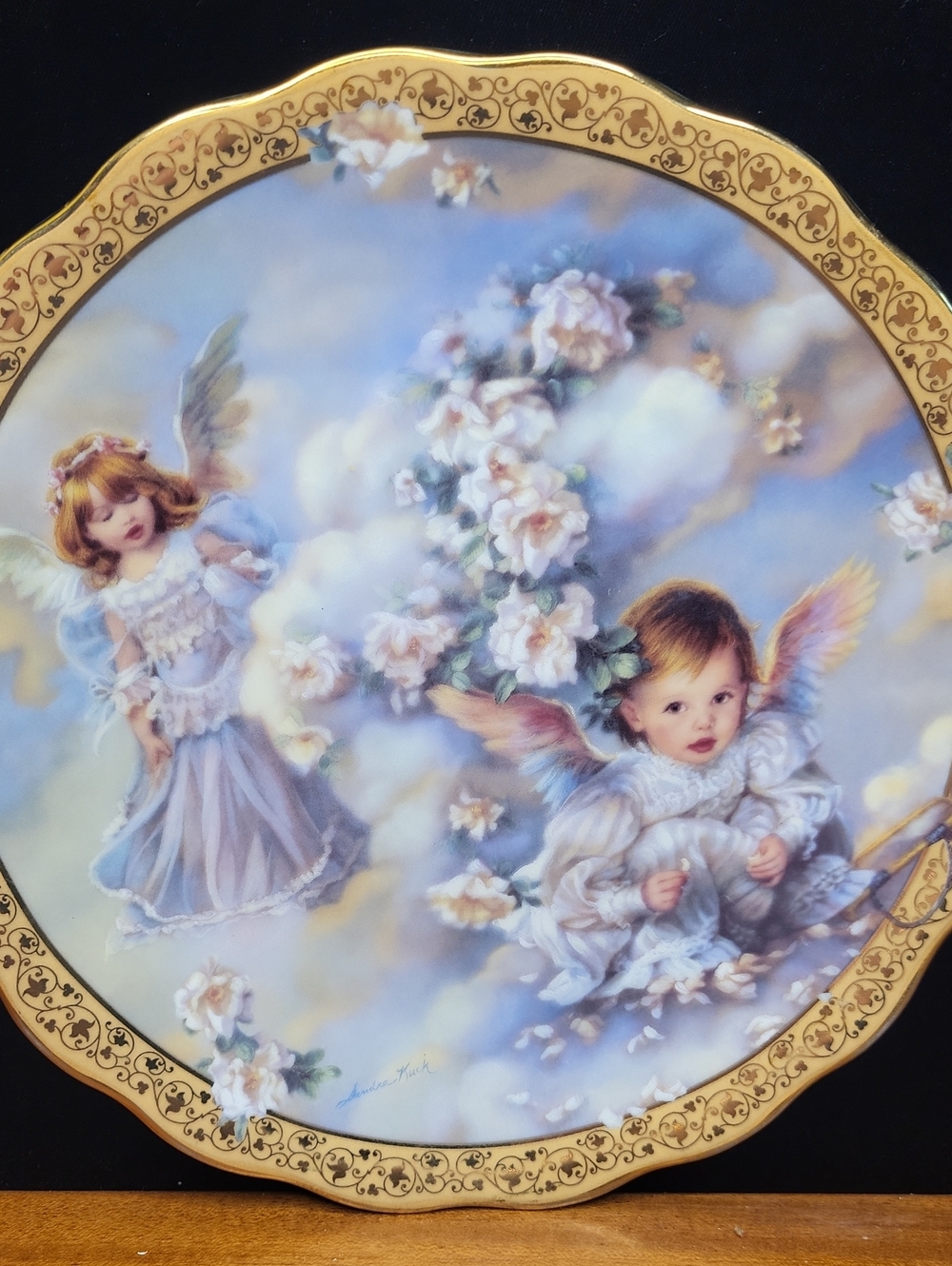 Angelic Cherubs Decorative Collector Plate in Blue and Gold